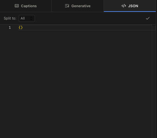 Aidio JSON tab showing structured caption data.